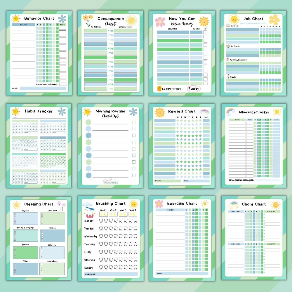 PLR Green Kids Chore Chart