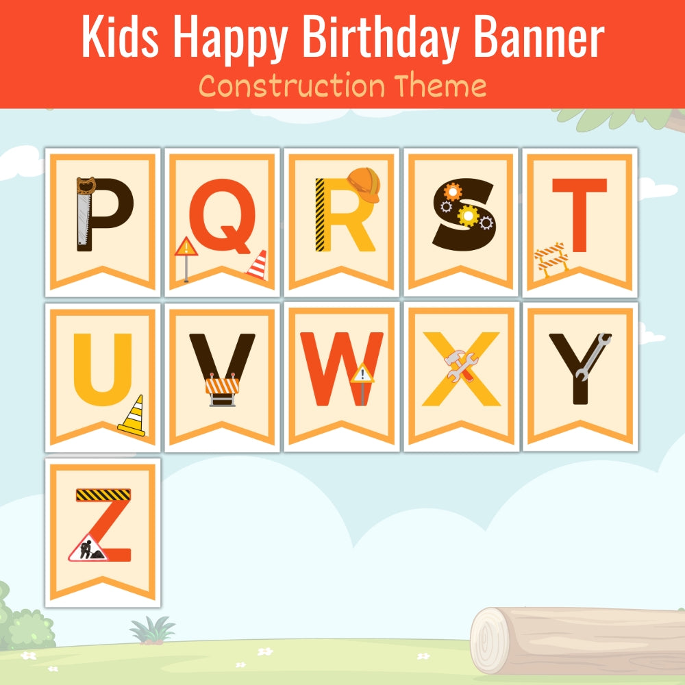 PLR Kids Construction Theme Birthday Banner