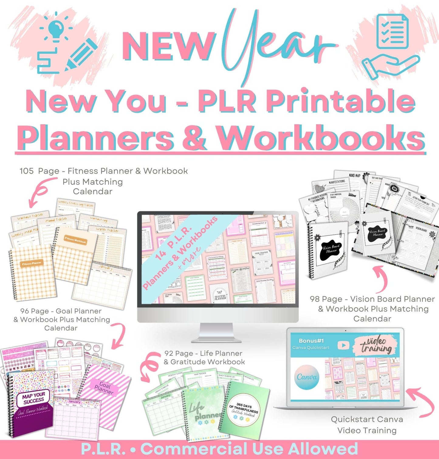 New Year New You PLR Printable Planners & Workbooks Bundle