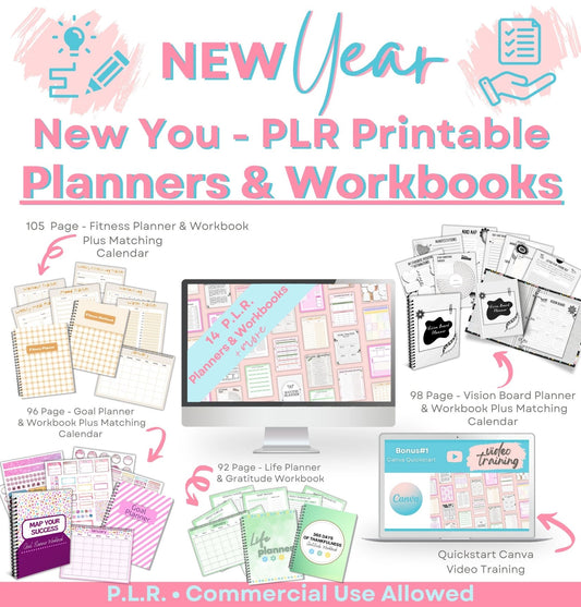 New Year New You PLR Printable Planners & Workbooks Bundle