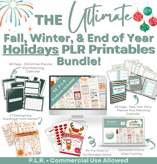 Ultimate Fall, Winter, & End of Year Holidays PLR Printables Bundle