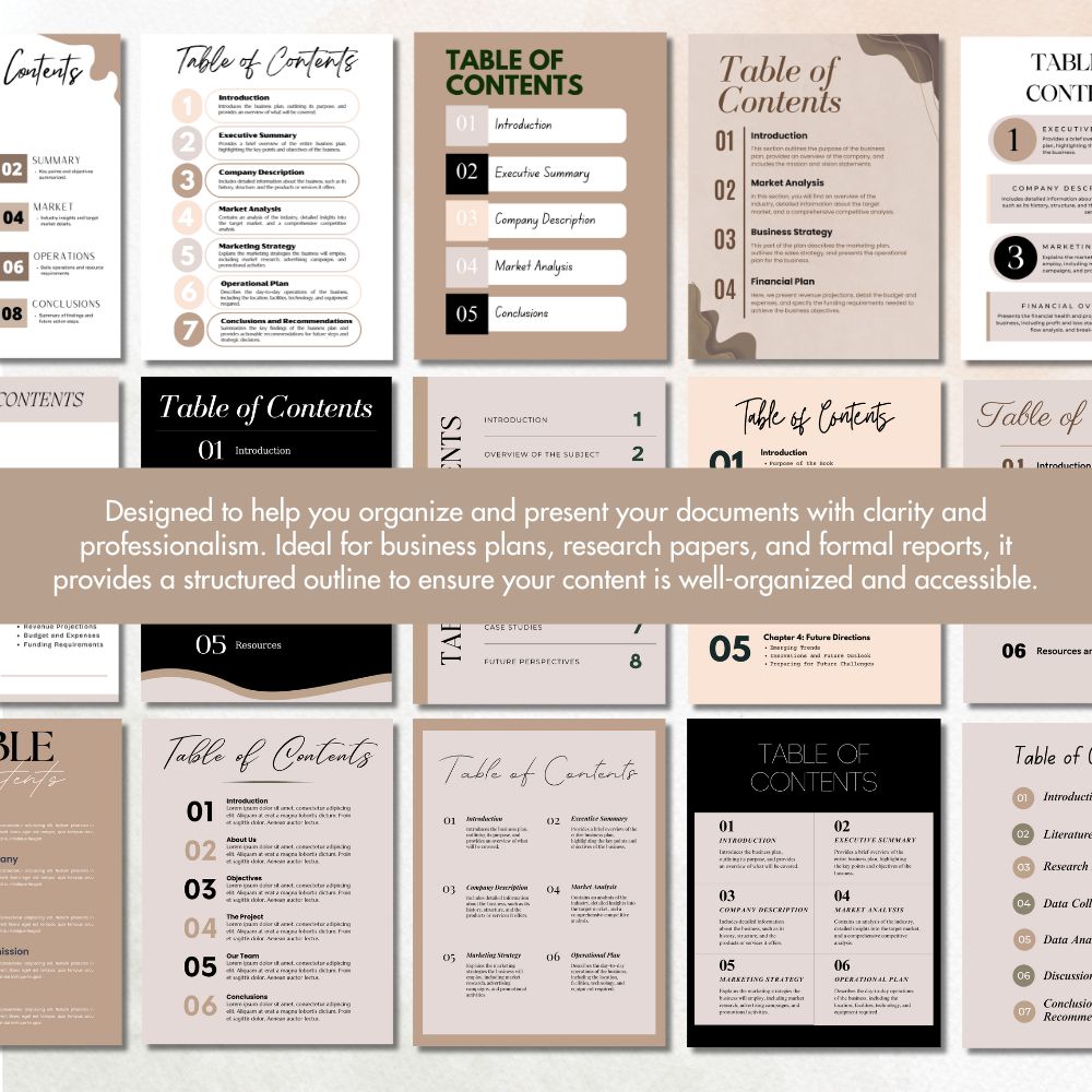 PLR Beige Table of Content Pages Canva Templates