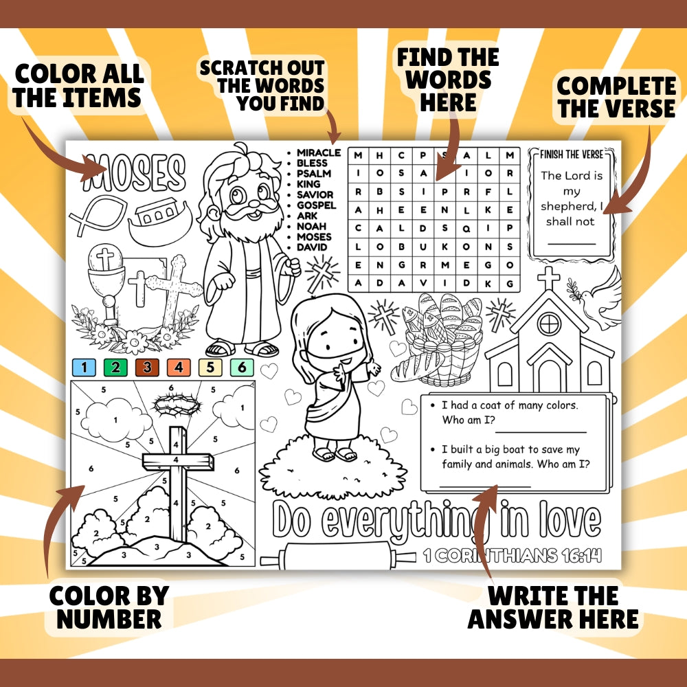PLR Printable Bible Themed Activity Placemats