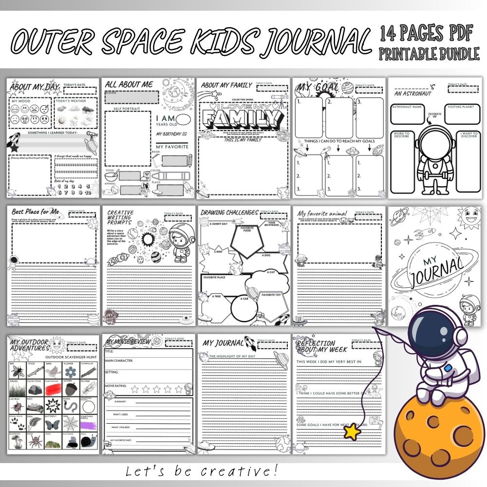 PLR Black and White Kids Space Journal