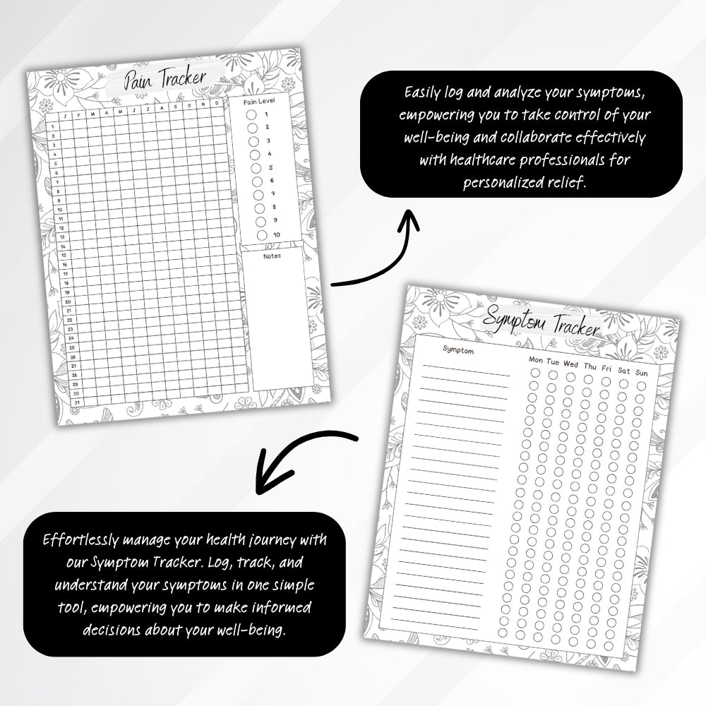 PLR Black and White Pain Management Tracker Journal