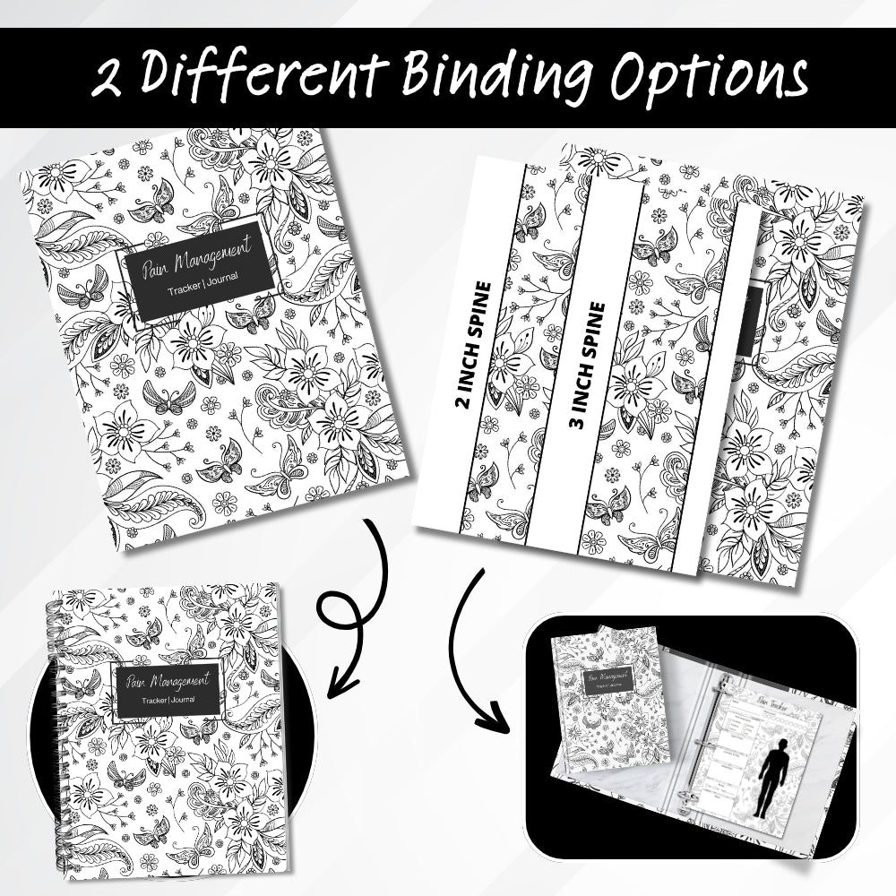 PLR Black and White Pain Management Tracker Journal
