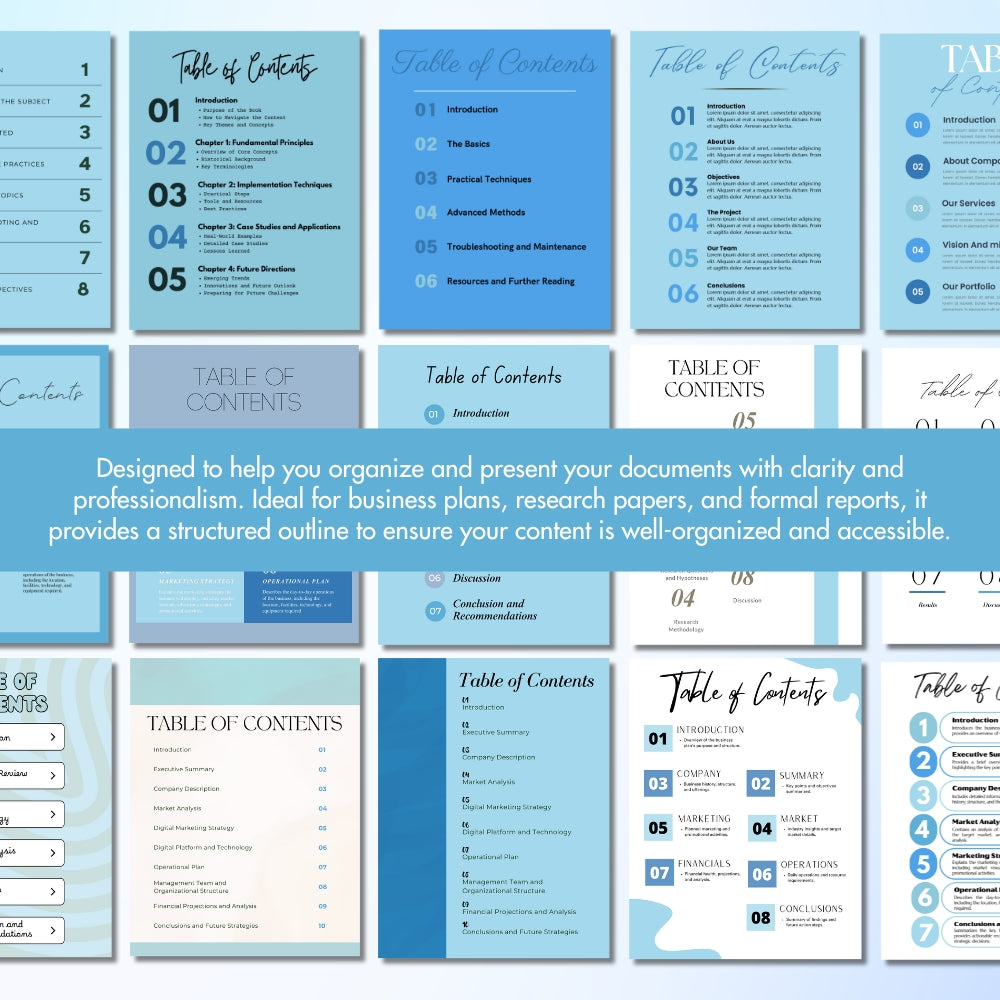 PLR Blue Table of Content Pages Canva Templates