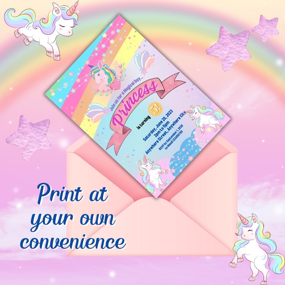 PLR Colorful Unicorn Birthday Invitation
