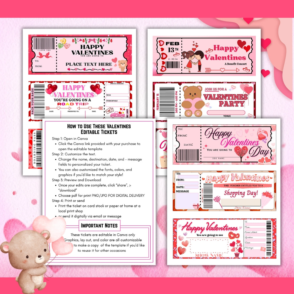 PLR Editable Valentine Tickets