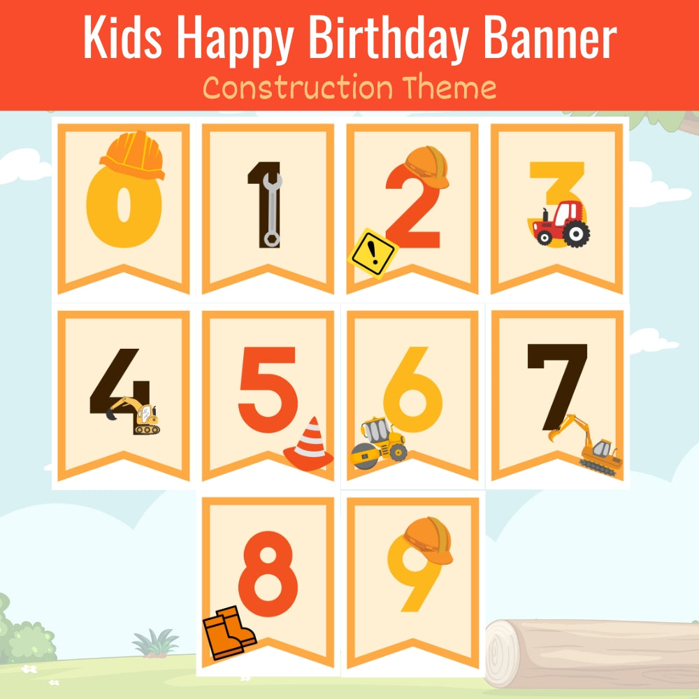 PLR Kids Construction Theme Birthday Banner