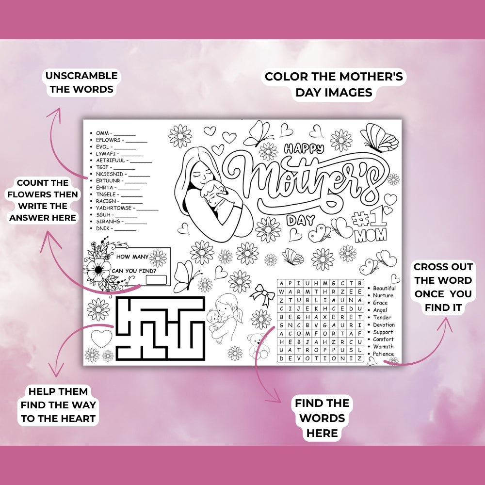 PLR Printable Mother's Day Activity Placemats