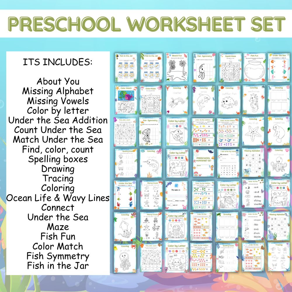 PLR Preschool Worksheets - Under the Sea