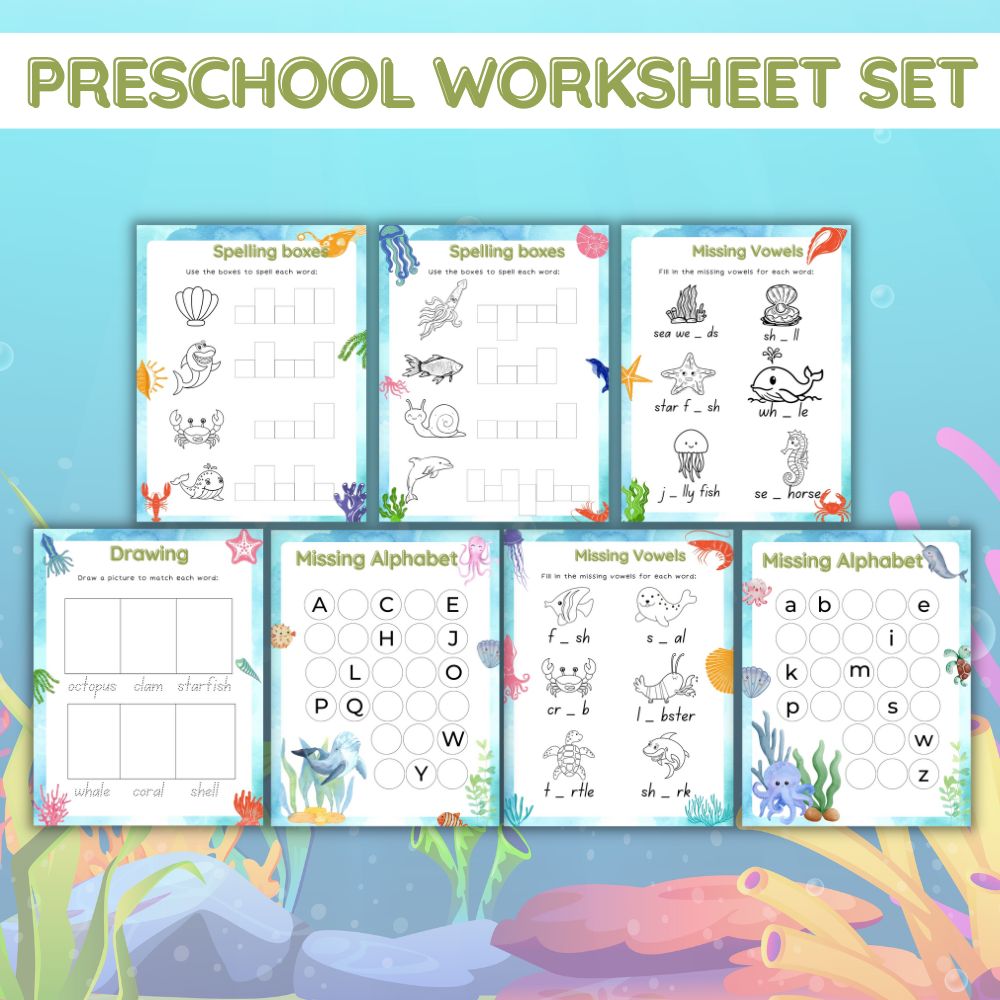 PLR Preschool Worksheets - Under the Sea