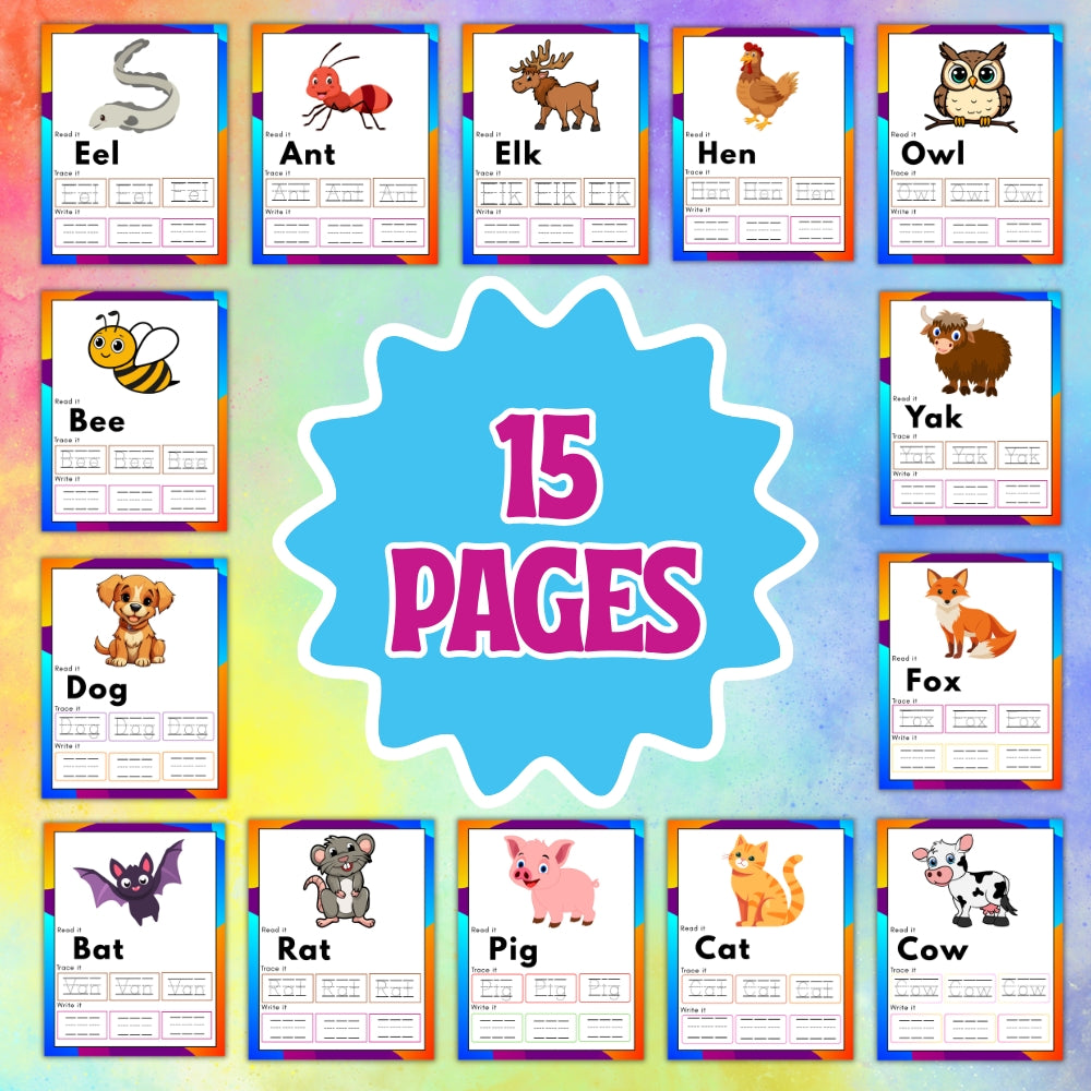 PLR Printable Animal See It Read It Trace It Write It