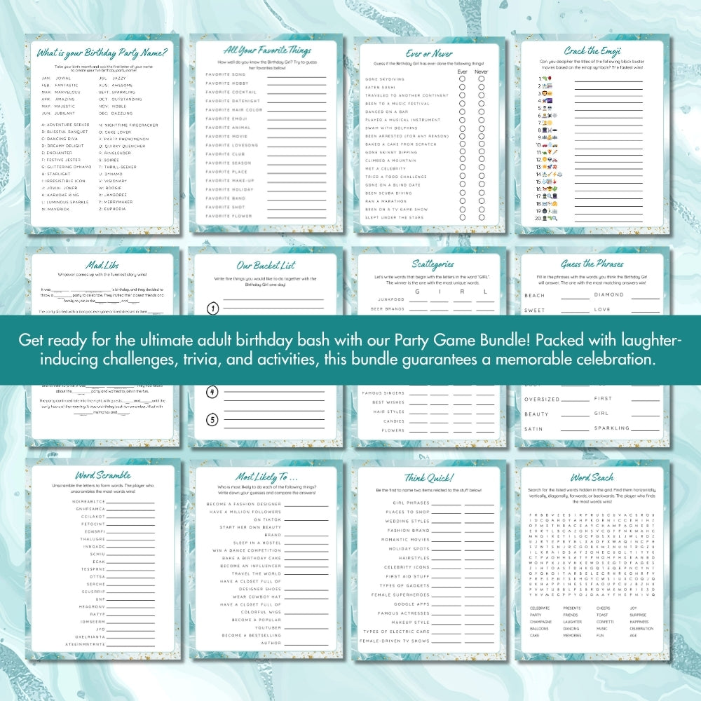 PLR Printable Birthday Party Game Bundle for Adults