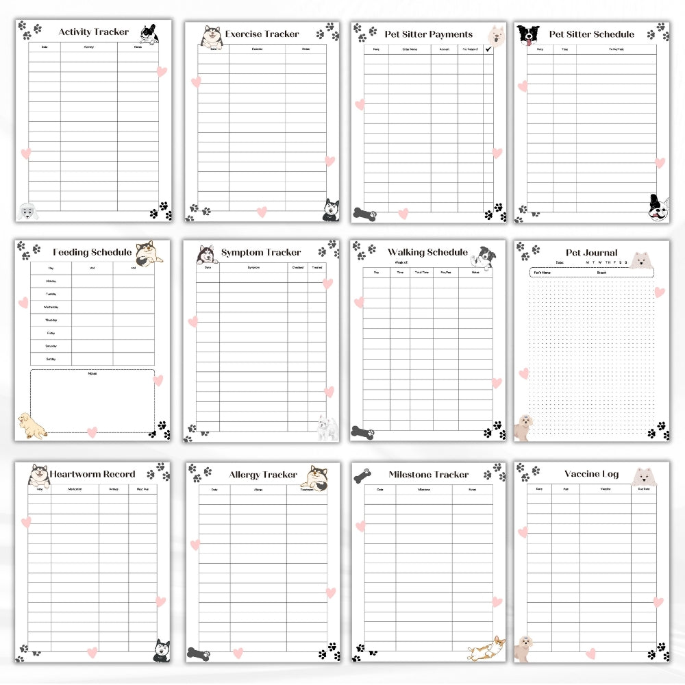 PLR Black & White Dog Care Planner