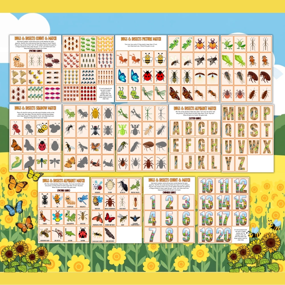 PLR Printable Bugs and Insects Memory Games