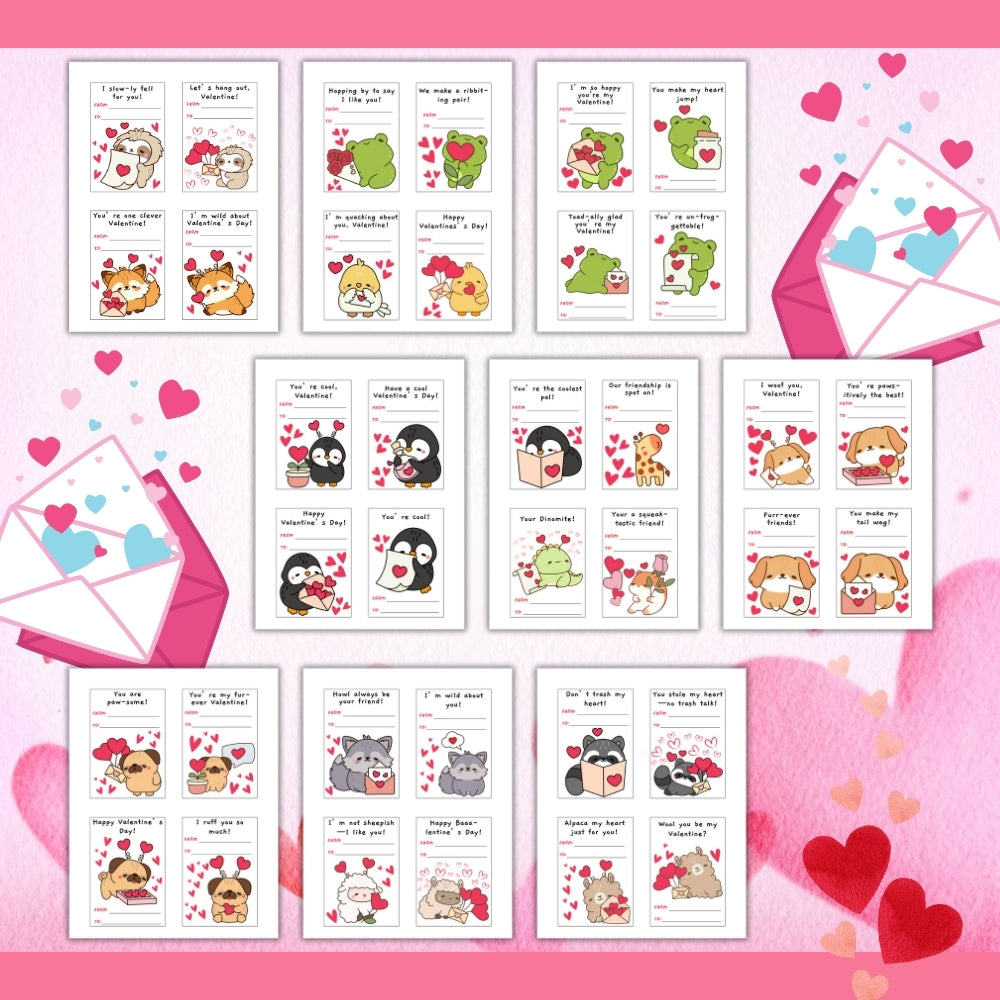 PLR Cute Animal Valentine Card Set
