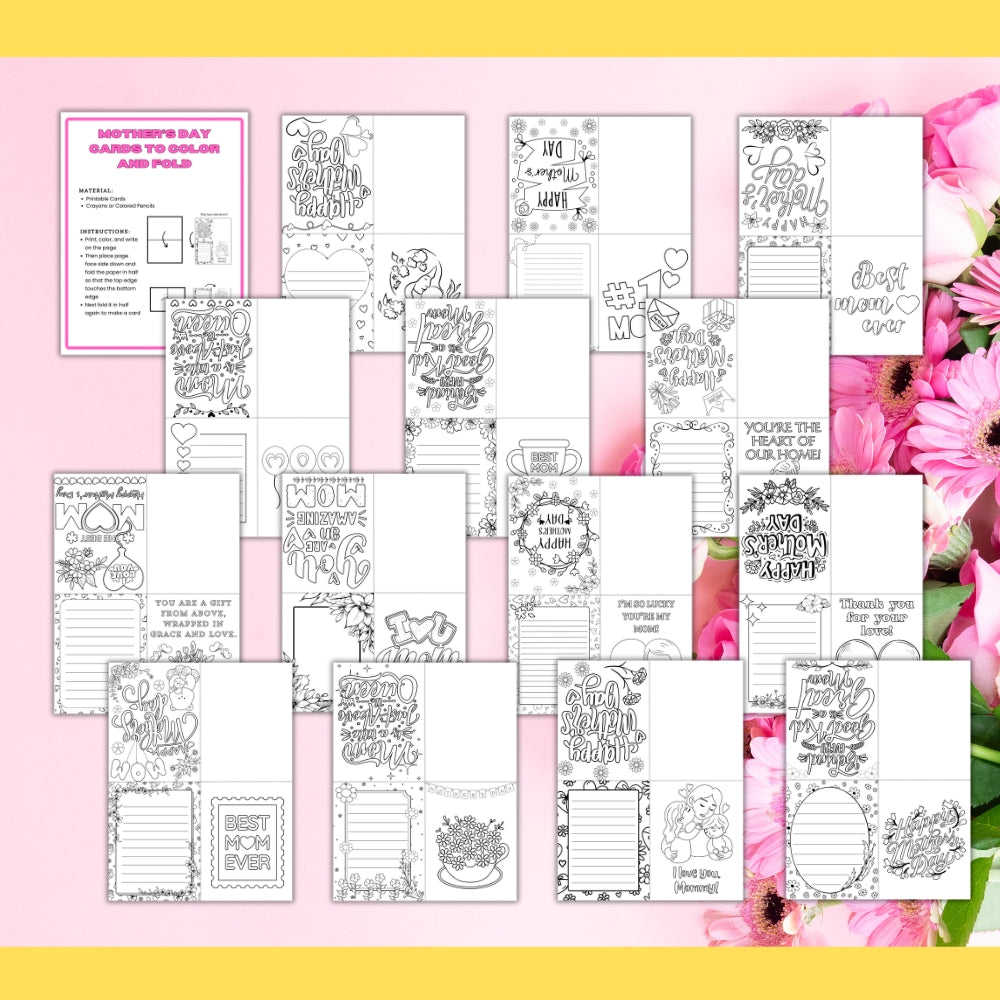 PLR Printable Mother's Day Cards to Color and Fold