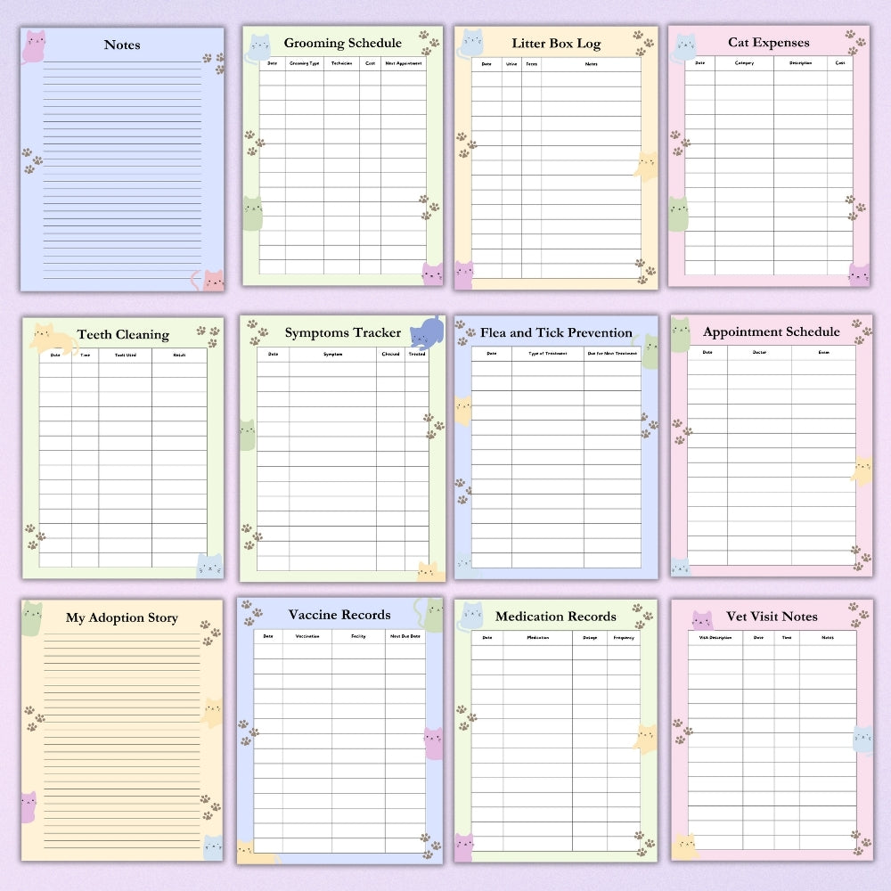 PLR Pastel Cat Care Planner
