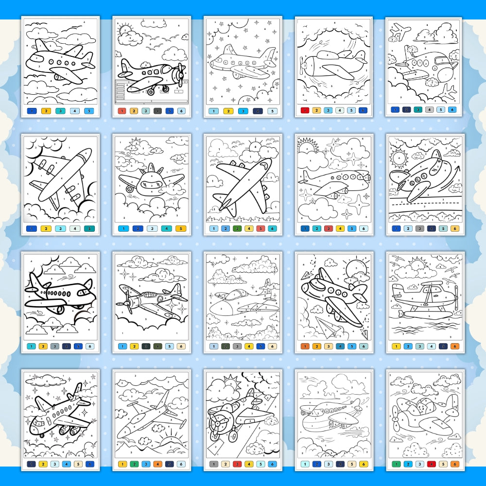 PLR Printable Planes Color by Number
