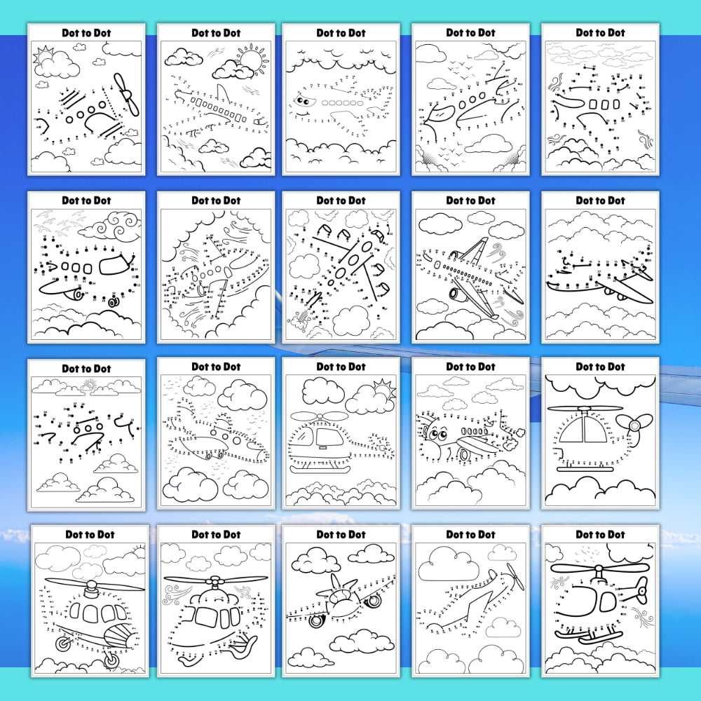 PLR Printable Planes Dot to Dot Coloring Pages