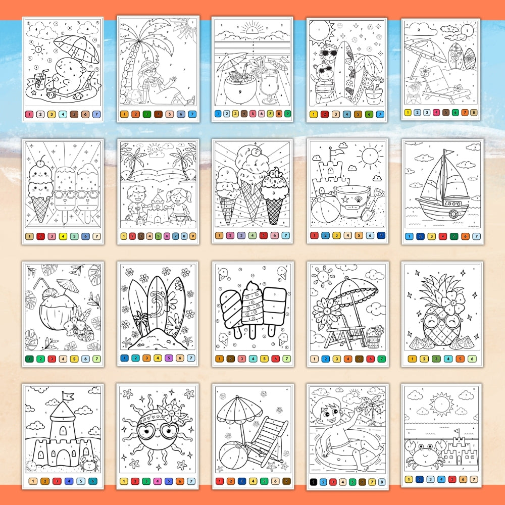 PLR Printable Summer Color by Number