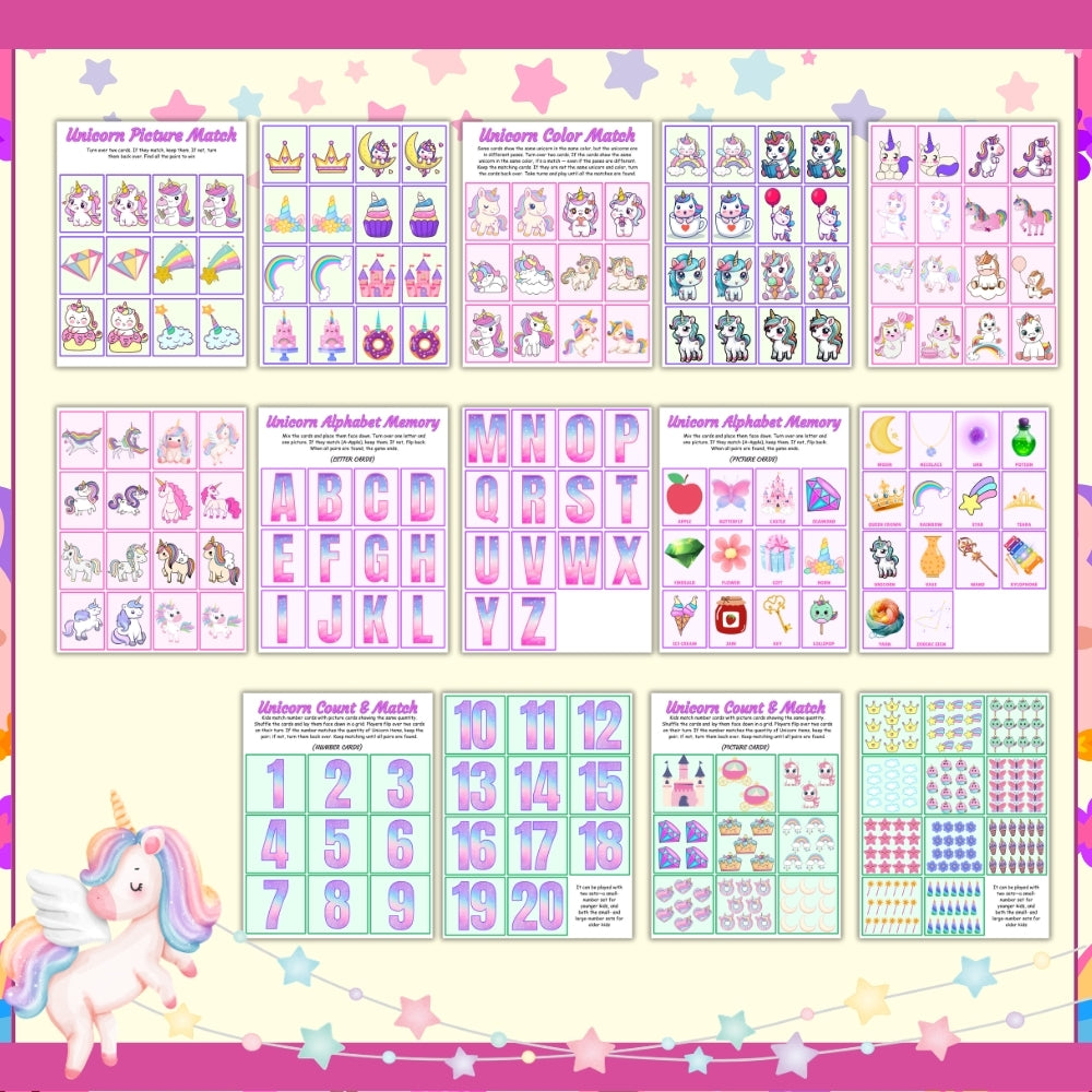 PLR Printable Unicorn Memory Game