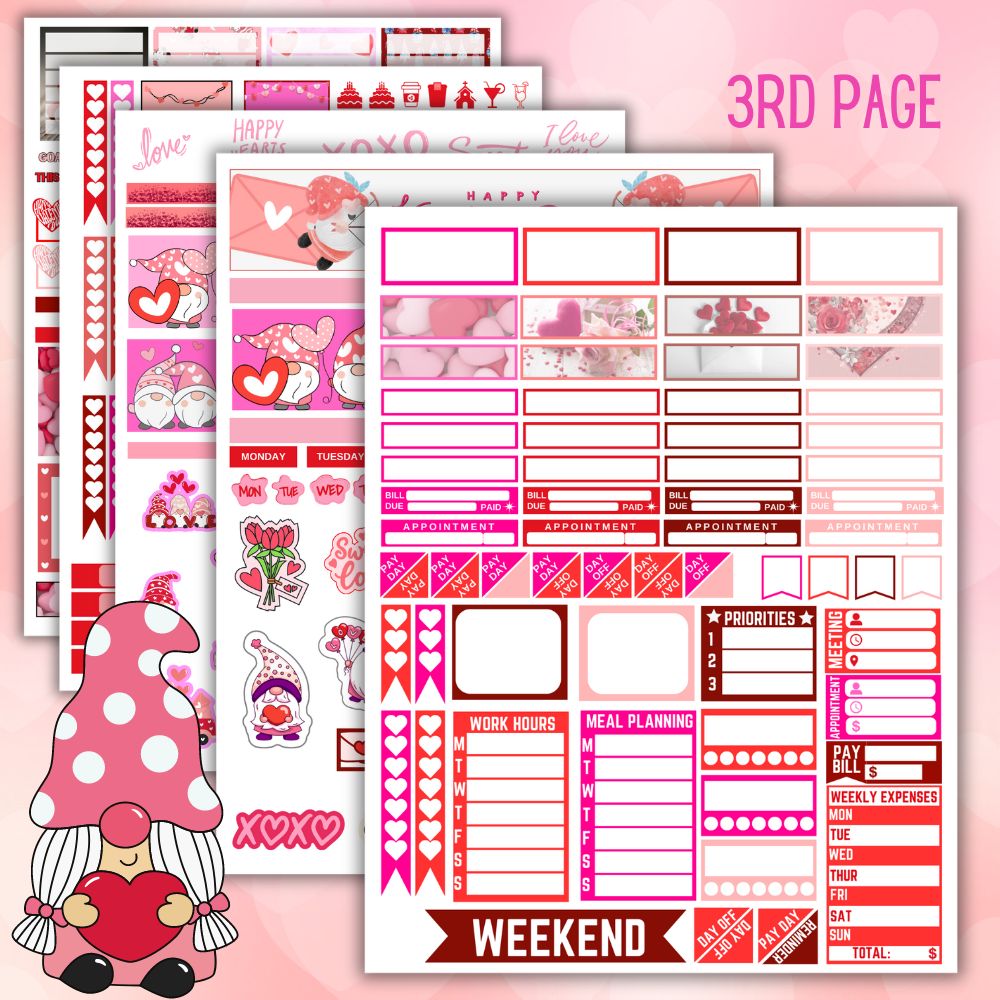 PLR Gnome Valentine Planner Stickers