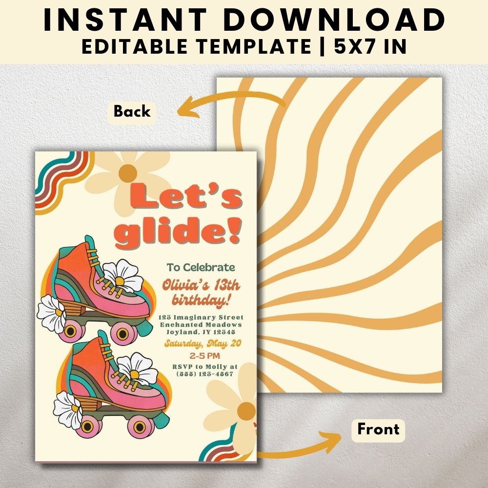 PLR Girl Roller Skating Birthday Invitation