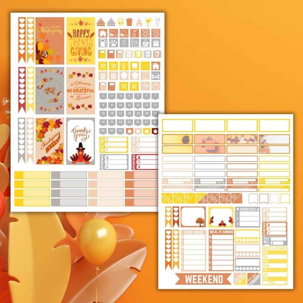 PLR Thanksgiving Planner Stickers