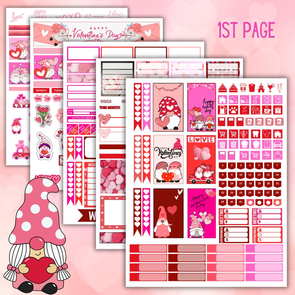 PLR Gnome Valentine Planner Stickers