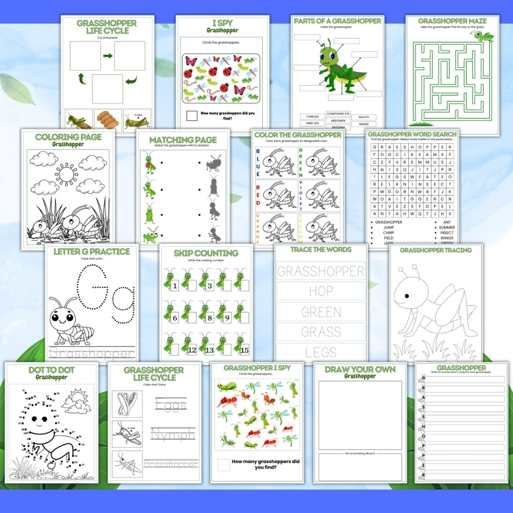 PLR Printable Grasshopper Activity Bundle
