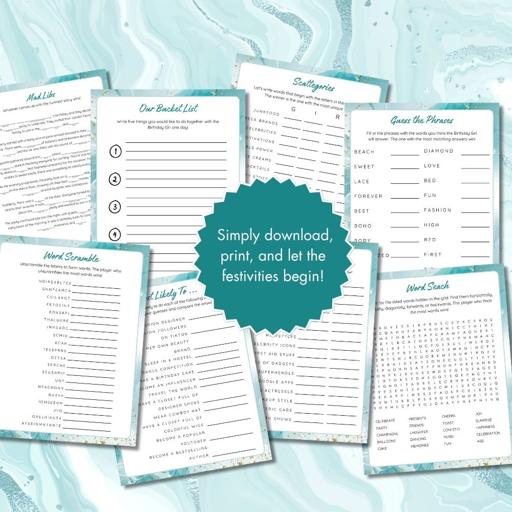 PLR Printable Birthday Party Game Bundle for Adults