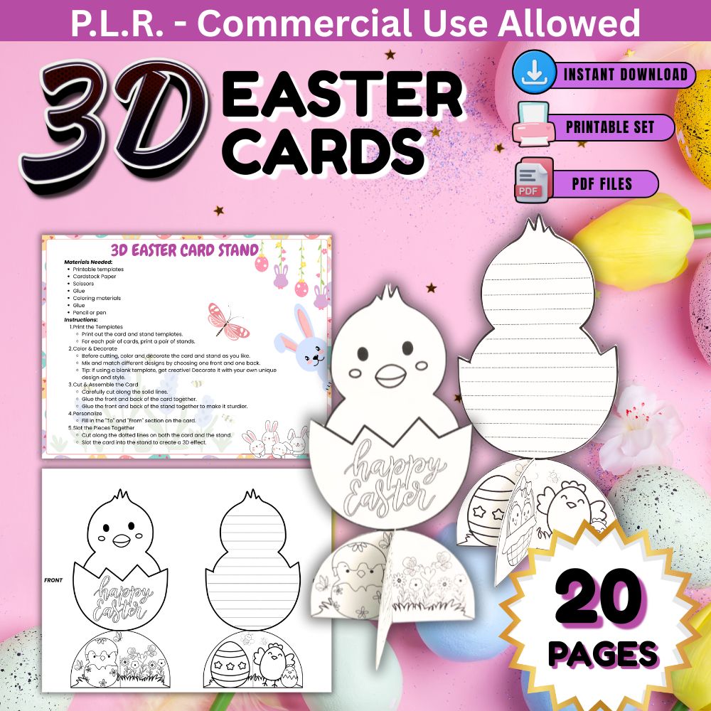 PLR 3D Easter Cards to Color