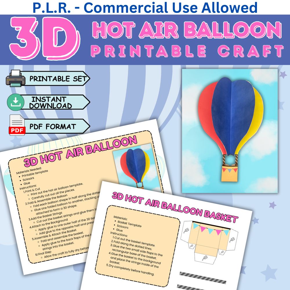 PLR 3D Hot Air Balloon Printable Craft