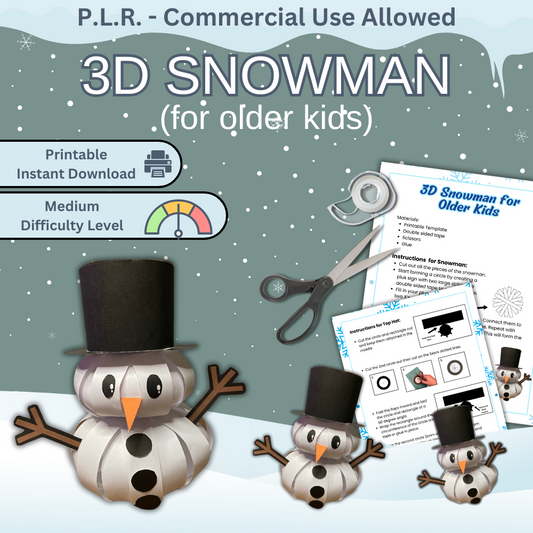 PLR 3D Snowman Craft for Older Kids
