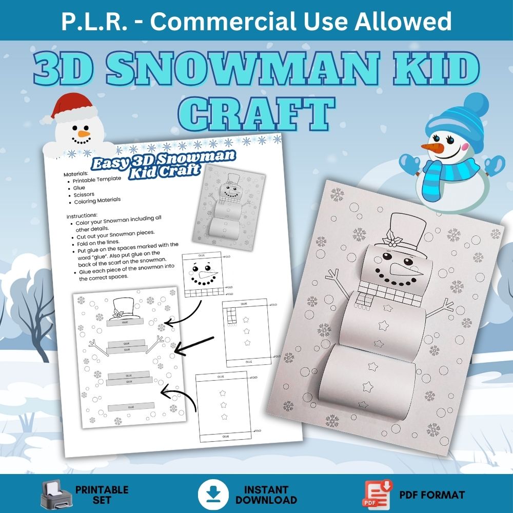 PLR Easy 3D Snowman Kid Craft