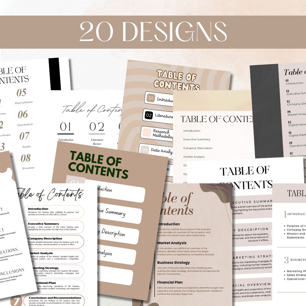 PLR Beige Table of Content Pages Canva Templates