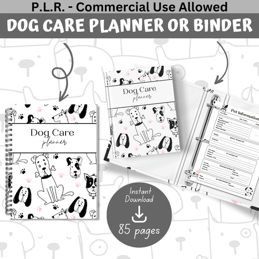 PLR Black & White Dog Care Planner