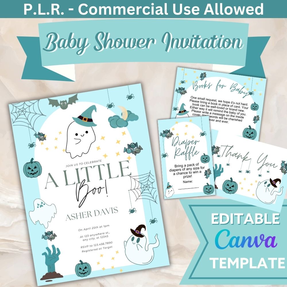 PLR Boy Halloween Baby Shower Invitation