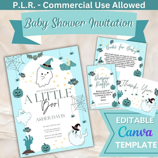 PLR Boy Halloween Baby Shower Invitation