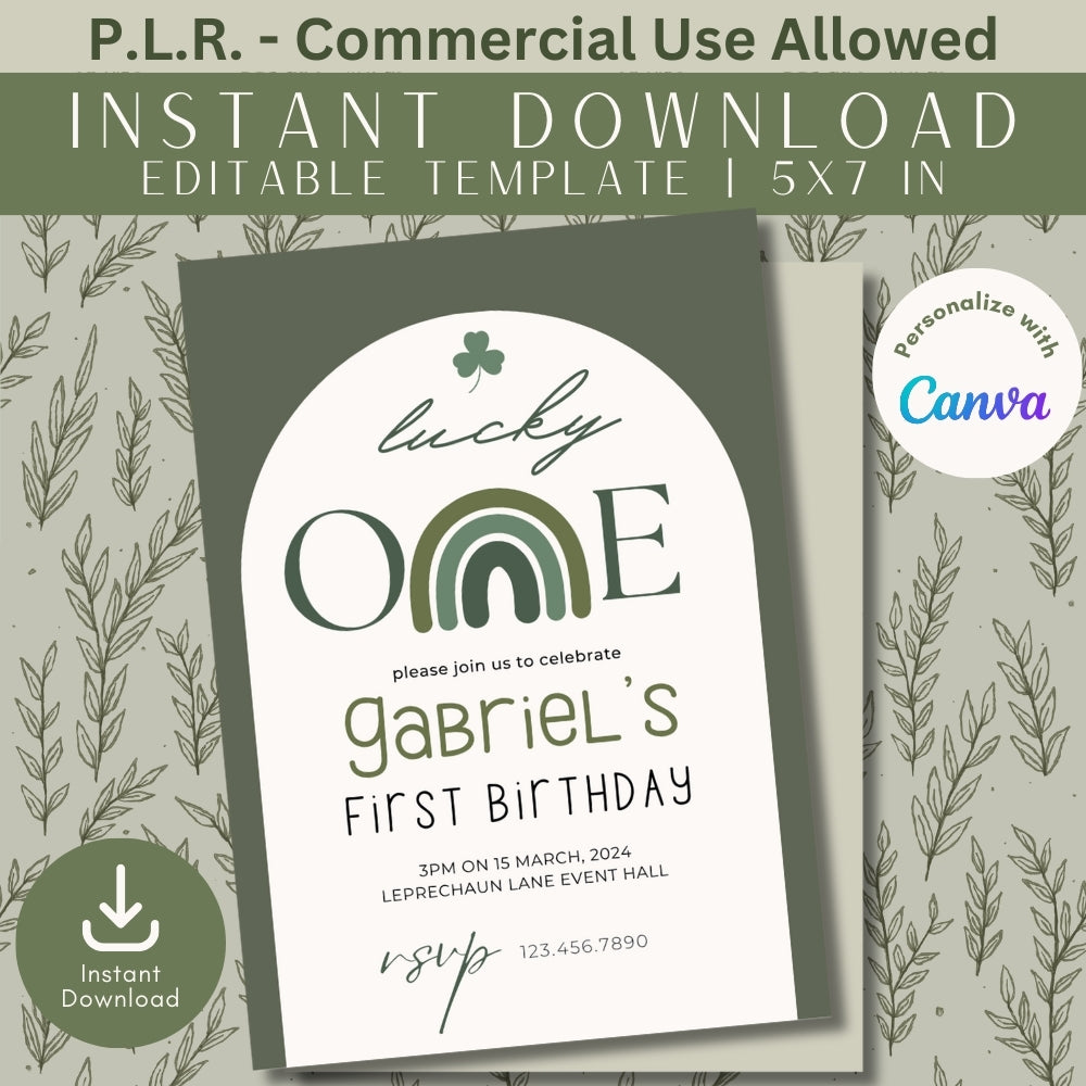 PLR Boy St Patricks Day Birthday Invitation