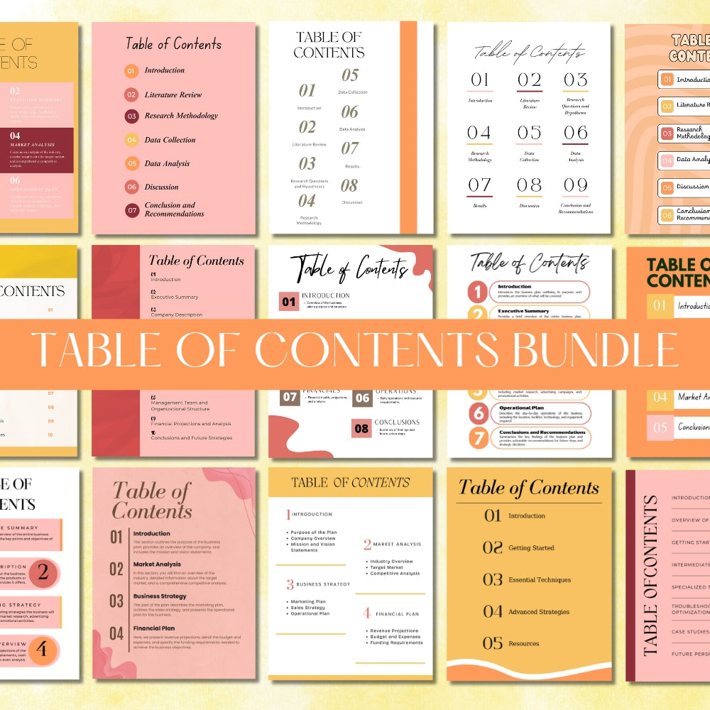 PLR Colorful Table of Content Pages Canva Templates