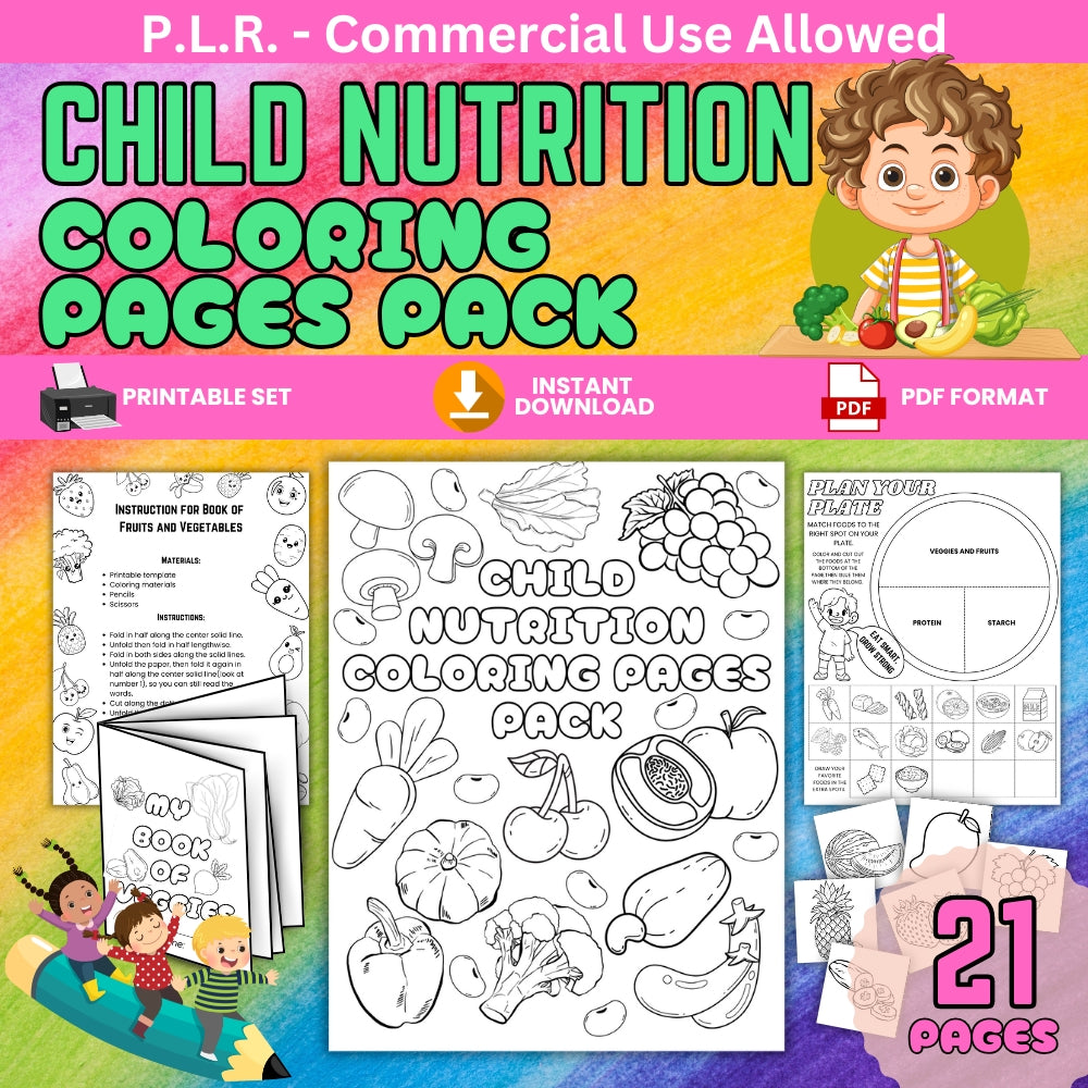 PLR Child Nutrition Coloring Pages and Books