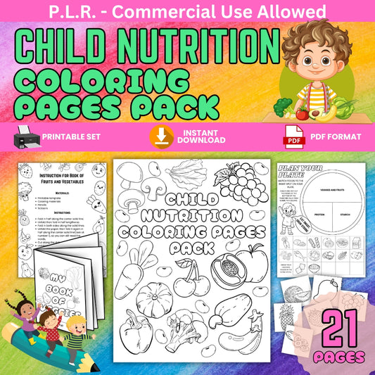 PLR Child Nutrition Coloring Pages and Books