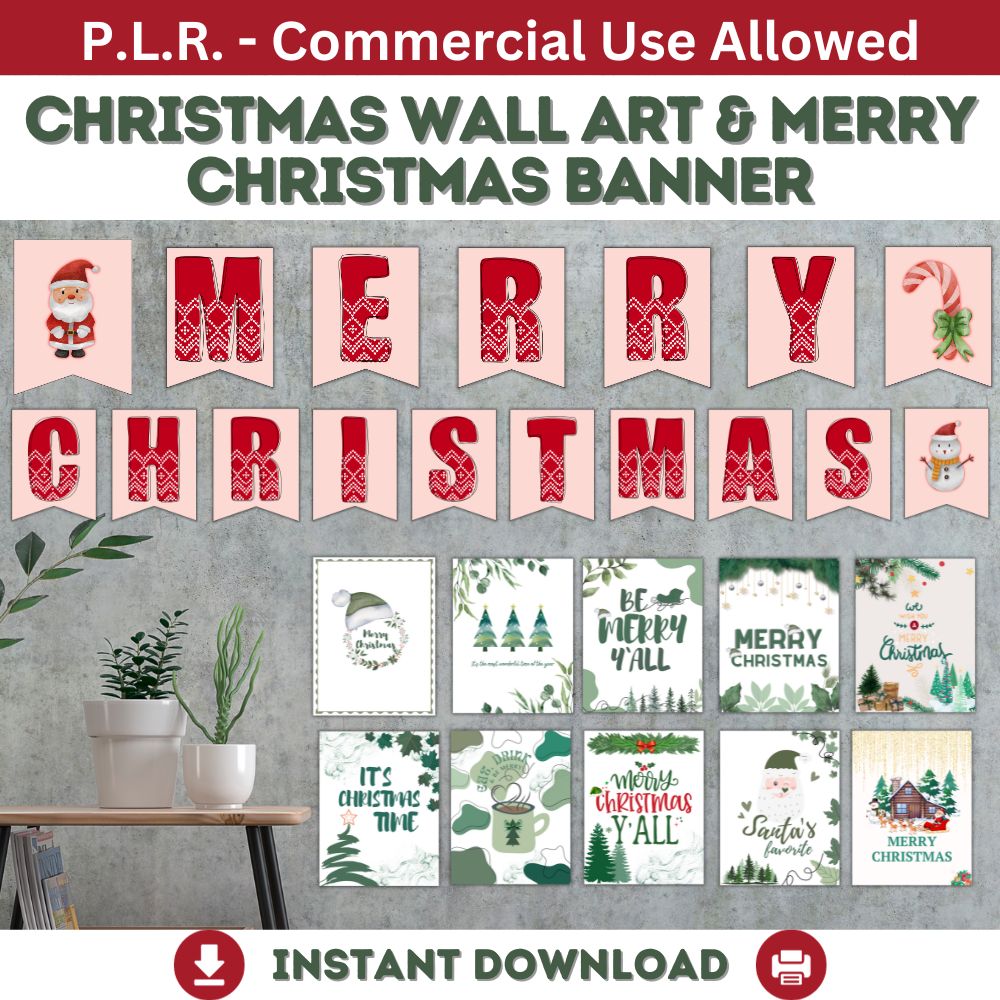 PLR Merry Christmas Wall Art & Banner