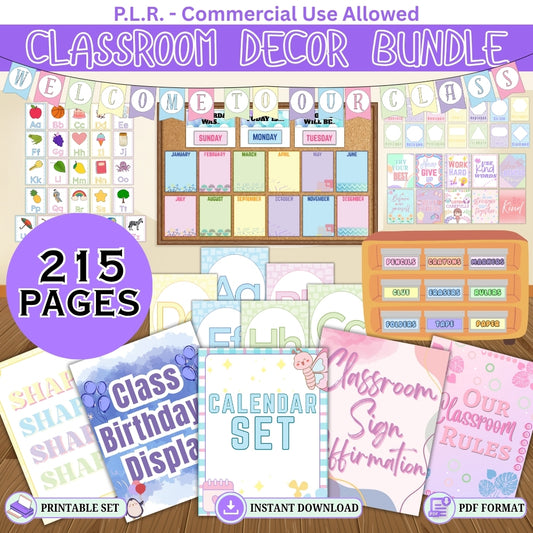 PLR Pastel Classroom Decor Bundle