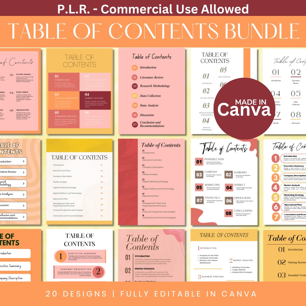 PLR Colorful Table of Content Pages Canva Templates