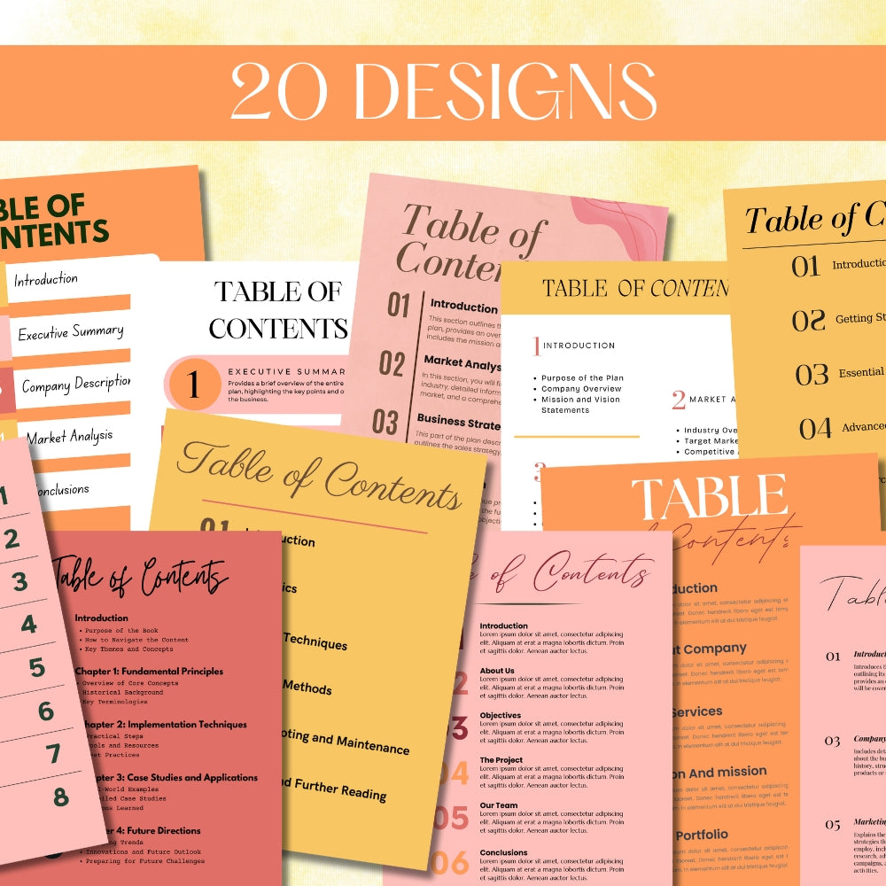 PLR Colorful Table of Content Pages Canva Templates